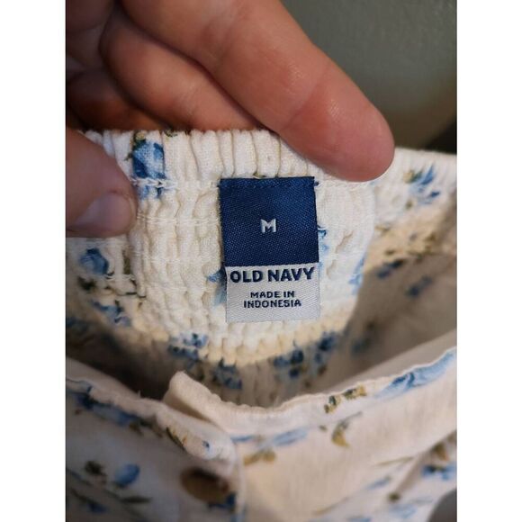 Old Navy Women's Size Medium White Blue Floral Babydoll Mini Dress - Picture 7 of 9